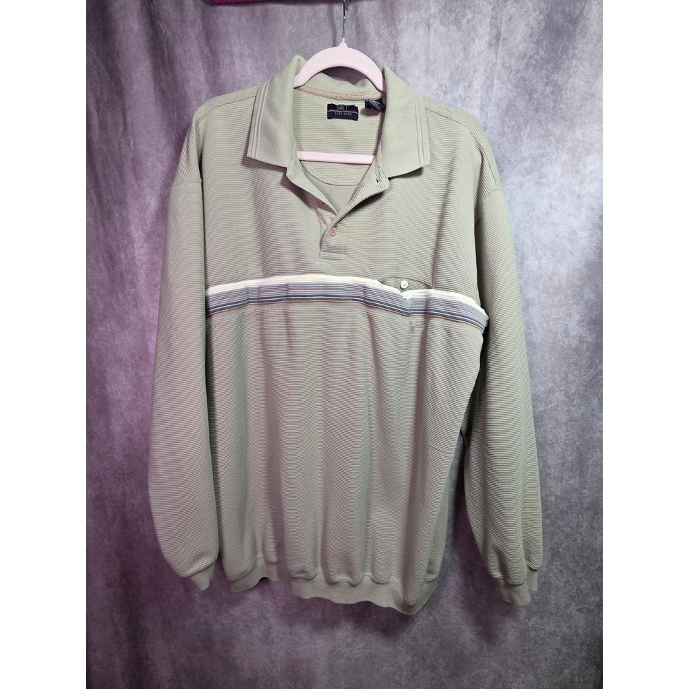 SRT Easy Care Mens 2XLT Light Tan Ribbed Textured Polo Sweater Stripe Detail